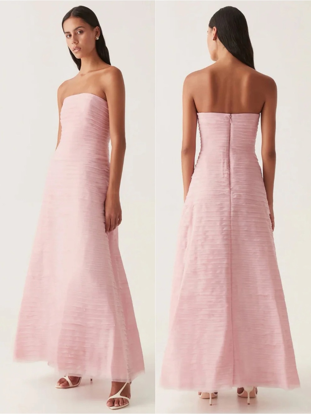 Aje Soundscape Ruffled Strapless Maxi Dress Chalk Pink